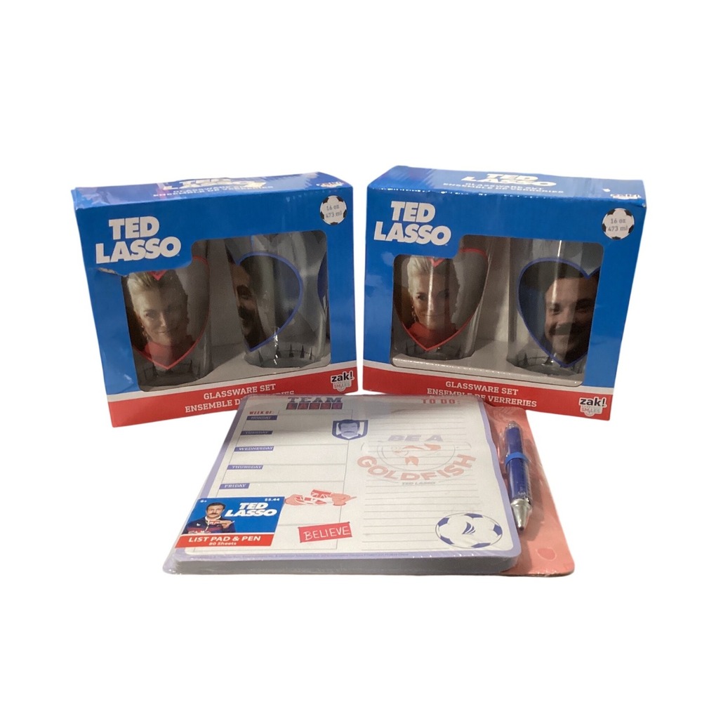 Ted Lasso Zak Glassware Set of 4‎ and Be A Goldfish List Pad Pen Bundle New